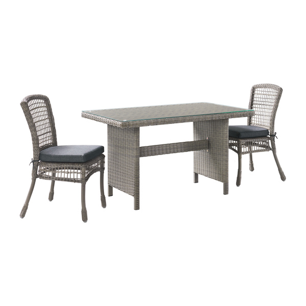 Alaterre Furniture Asti All-Weather Wicker 3-Piece Outdoor Dining Set with 30"H Table with Glass Top and Two Chairs AWWF056FF
